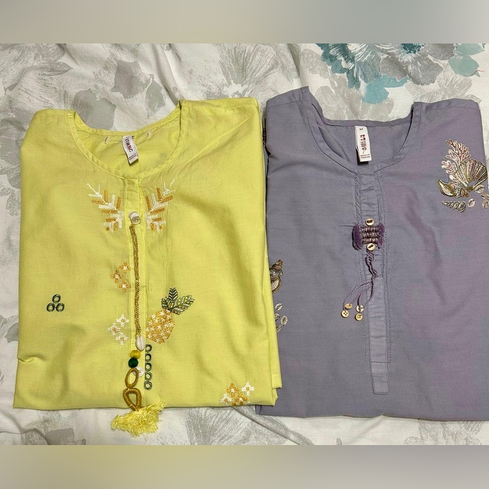 Charming Embroidered Tops - Yellow and Gray